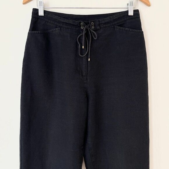 VTG 90s Talbots Irish Linen Blend High Waist Tapered Pants Black Womens 10 - Picture 3 of 11